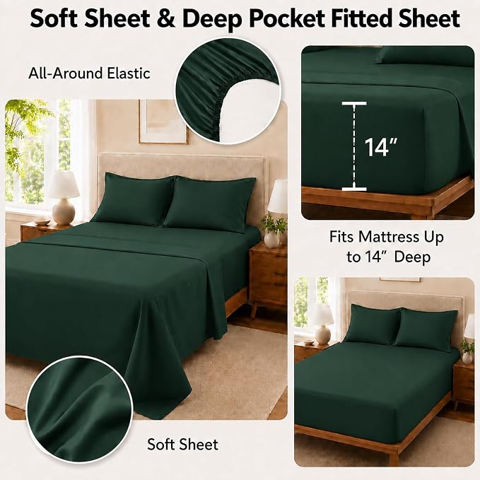 Twin Comforter Set Emerald Green - Bed in a Bag Twin Size 5 Pieces, Soft Bedding Set for All Seasons, Premium College Dorm Comforter Set with Comforter, 1 Sheet, 1 Pillowcase & 1 Sham