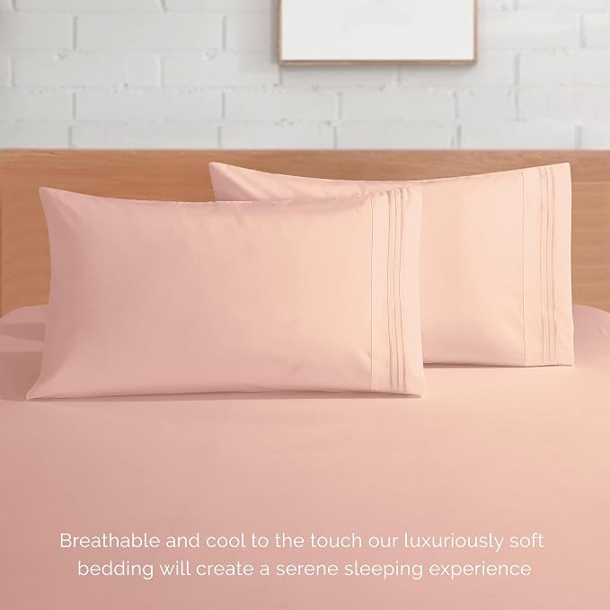 Elegant Comfort Luxury 1500 Premium Hotel Quality Microfiber 4-Piece Sheet Set - Wrinkle Resistant, All Around Elastic Fitted Sheet, Deep Pocket up to 16", Full, Blush