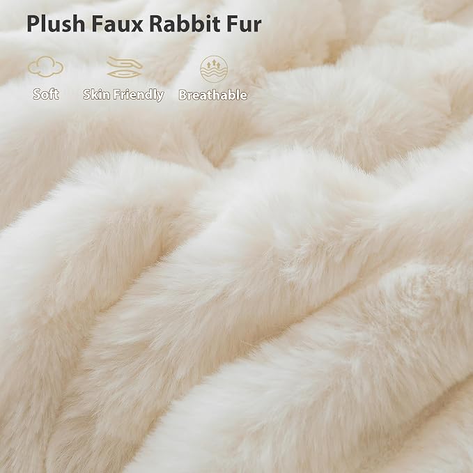 LIFEREVO Fluffy Faux Rabbit Fur Body Pillow Cover 20"x54", Beige | Luxury Bubble Shaggy Ivory Bed Pillowcase with Zipper Closure, Decorative Furry Long Pillow Case for Adults Kids Girls Teens