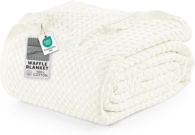 Utopia Bedding 100% Cotton Waffle Blanket Twin Size Ivory, 90x72 Inch | Lightweight Breathable Cozy Summer Bed Blanket Home Decor Gift for Women and Men