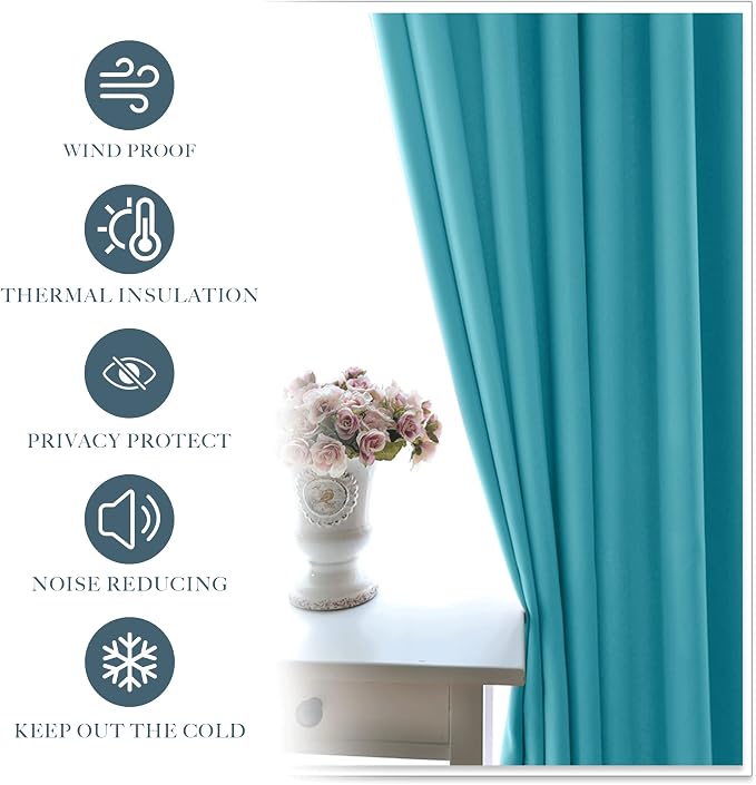 PONY DANCE Blackout Curtains Set - Window Treatments Rod Pocket Draperies Light Block Curtain Panels for Kids' Room Kitchen & Bathroom, W 42 by L 45 inches, Blue Mist, 2 Pieces