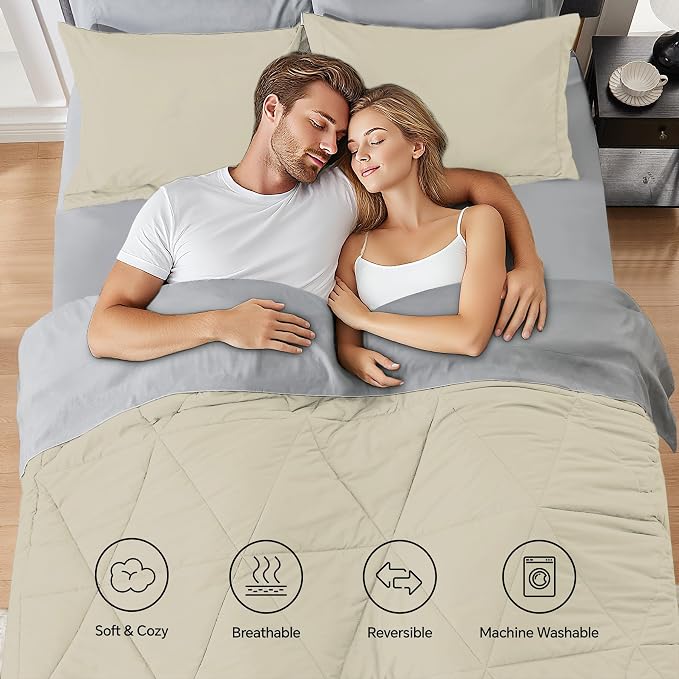 BEDELITE Twin Comforter Set 5 Pieces, Reversible Oatmeal Bed in A Bag | Soft All Season Down-Alternative Comforter, Sheets, Pillowcases & Shams, OEKO-TEX Certified Bedding for Bedrrom, Guest Room