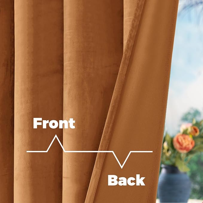 BGment Orange Blackout Velvet Curtains 2 Panels for Bedroom, 52 x 72 Inch | Thermal Insulated, Noise Reducing, Energy Saving, Luxury, Super Soft, Living Room Thick Window Curtains, Back Tab Rod Pocket