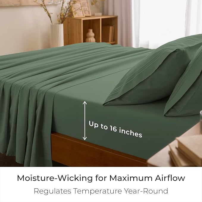Mellanni Iconic 3-Piece, Ultra Soft Sheet Set (Twin, Sage) | 10M+ Sleepers. Lab-tested: Sleeps Cool, Stays Bright, Strong, Smooth. Good Housekeeping Best Bedding, 7 yrs running.