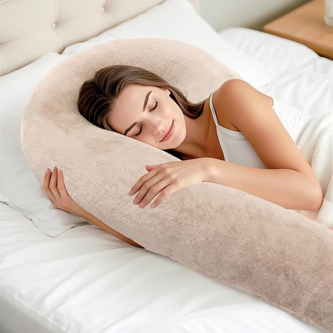 Body Pillow for Adults, Swan Pillow Insert for Sleeping, Light Brown, 49 In | Side Sleeper Pregnancy Bed Pillow, Soft Fabric, Shredded Memory Foam and Removable Washable Cover