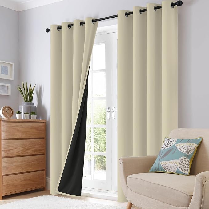 SimpleHome Light Cream 100% Blackout Curtains Room Darkening Living Room 84 | Curtains for Bedroom,Thermal Insulated Grommet Window Drapes,Curtains for Living Room with Black Back,52 x 84 Inch,2 Panels