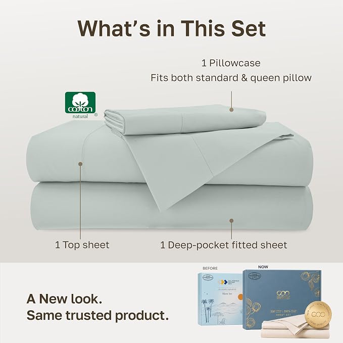 California Design Den 100% Cotton Sateen Twin Size Bed Sheets, 3 Pcs Set | 500 Thread Count Backed by Good Housekeeping Seal, All-Around Elastic, Durable, Easy Care, OEKO-TEX certified - Silver Sage