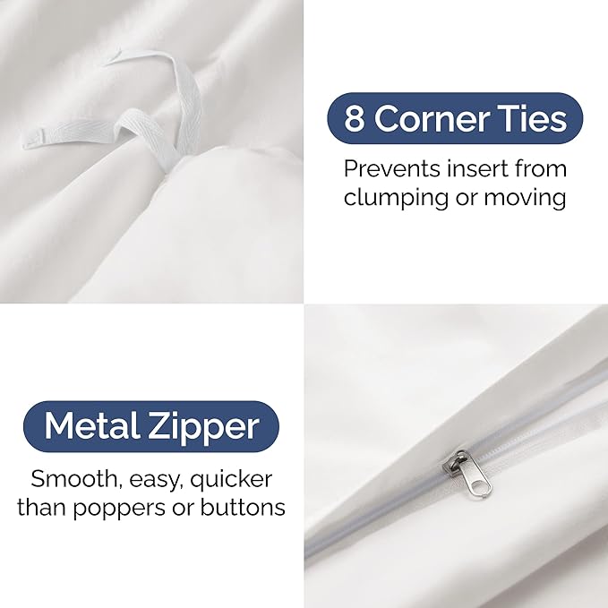 Duvet Cover King Size - 3 Piece with Zipper Closure - Antique White | Extra Soft, Breathable, King Duvet Cover 104" x 90" with 2 Pillow Shams, Zipper Closures & Ties, Women, Men, Kids & Teens