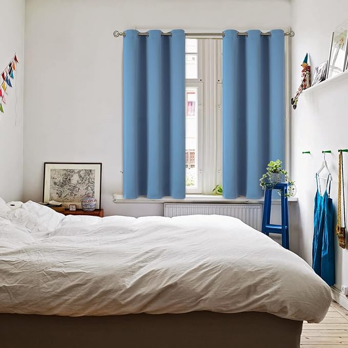 BGment Short Curtains for Small Window 54 Inch Long - Denim Blue 2 Panels | Grommet top, Blackout, Room Darkening, Sunblock, Thermal Insulated, Window Drapes for Kitchen, 38x54 Inch