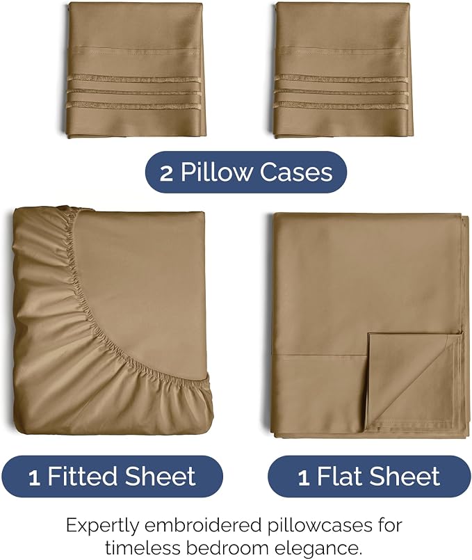 King Size 4 Piece Sheet Set - Ultra Soft & Cooling Bed Sheets - Caramel | Fits 8 Inch to 16 inch Mattress, Wrinkle Free & Fade Resistant with Deep Pockets, Breathable, Comfy Hotel Luxury Bedding