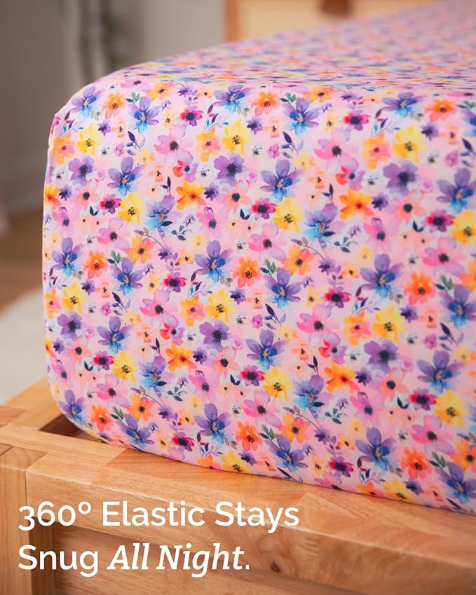 Twin XL 3 Piece Floral Sheet Set - Breathable & Cooling - Watercolor Bloom | 1 Flat, 1 Fitted & 1 Pillowcase w/ Deep Pockets, Boho Botanical Floral Bedding, Breathable & Cooling, Wrinkle & Fade Free