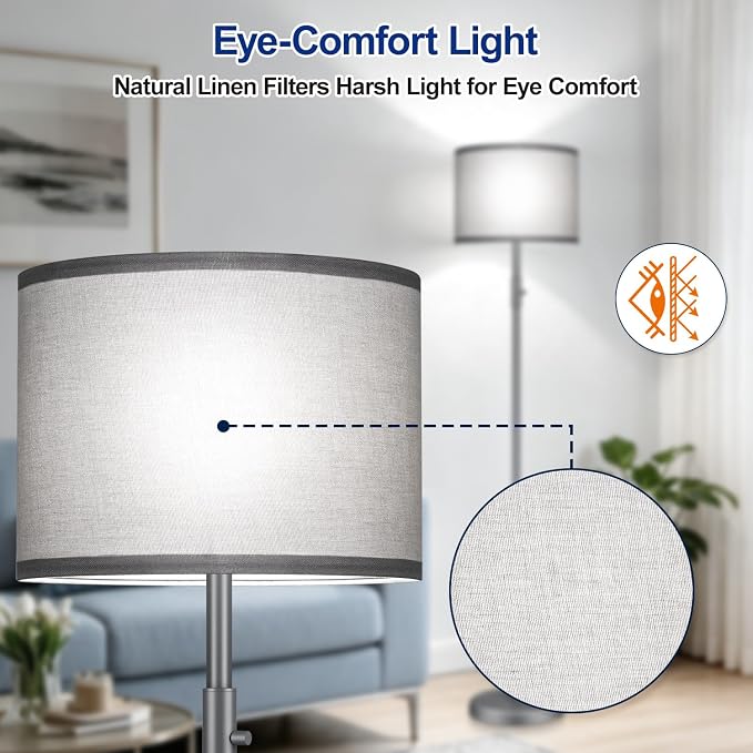Floor Lamp Simple Design with Shade, Small Tall Lamps for Living Room Bedroom Office Dining Room Kitchen-Grey