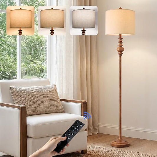 BOBOMOMO 64.25" Farmhouse Floor Lamp with Remote, Dimmable Floor Lamp with Adjustable Color Temperatures, Tall Rustic Standing Lamp for Living Room Corner, Bedroom & Nursery, 9W Bulb Included,Brown