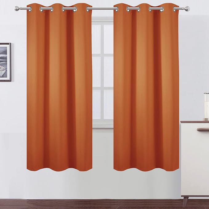 Orange Thermal Blackout Curtains/42 x 72 Inch/Set of 2 Panels Room Darkening Curtains for Bedroom