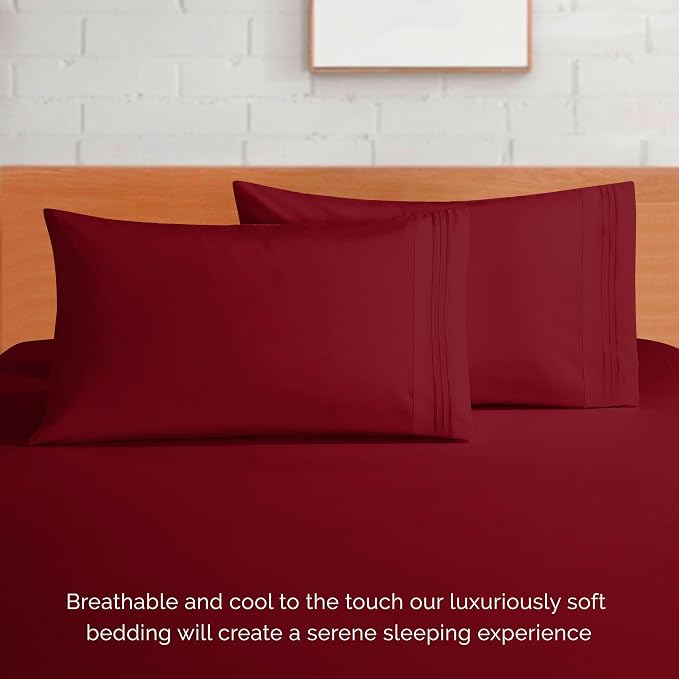Elegant Comfort Luxurious 1500 Premium Hotel Quality Microfiber 4-Piece Sheet Set, 18-24 Inches Deep - Extra Deep Pocket Sheets - Ultra Soft 4PC Deep Pocket Sheets, Queen, Burgundy