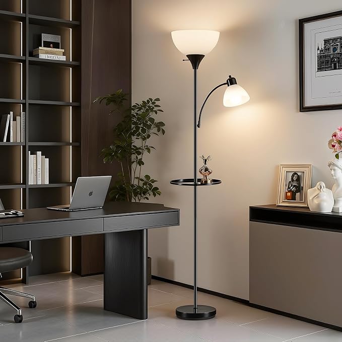 72" Floor Lamp with Table, Adjustable Reading Lights,Torchiere Floor Lamps | Modern for Living Room, Bedroom, Office,Black【Bulb not included】