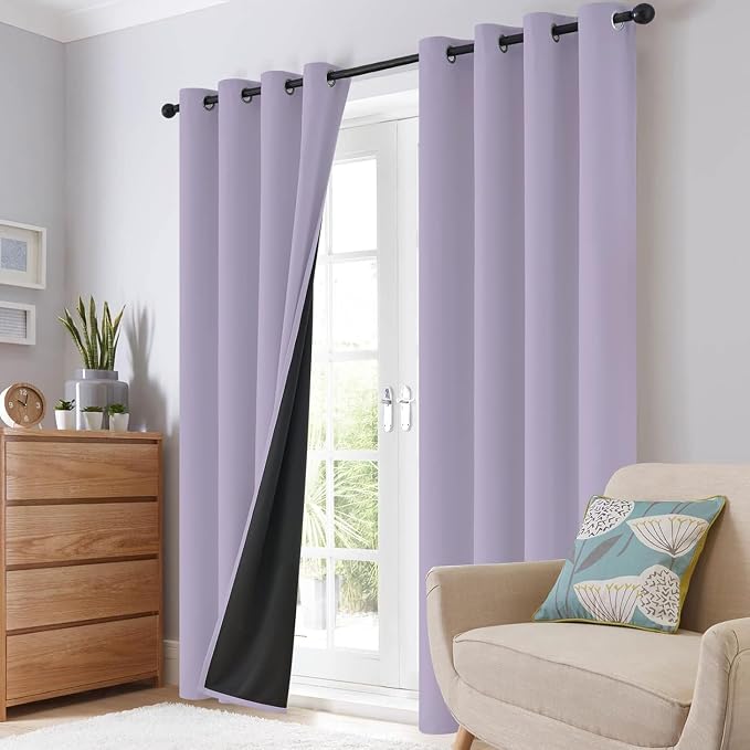 SimpleHome Lilac 100% Blackout Curtains Room Darkening Living Room 54 Inch | Curtains for Bedroom,Thermal Insulated Grommet Window Drapes,Curtains for Living Room with Black Back,52 x 54 Inch,2 Panels