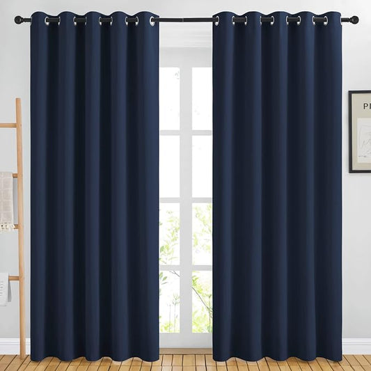 NICETOWN Blackout Curtains for Living Room, 2 Panels, 66 x 80-inch, Navy | 3 Pass Microfiber Noise Reducing Thermal Insulated Solid Ring Top Blackout Window Drapes