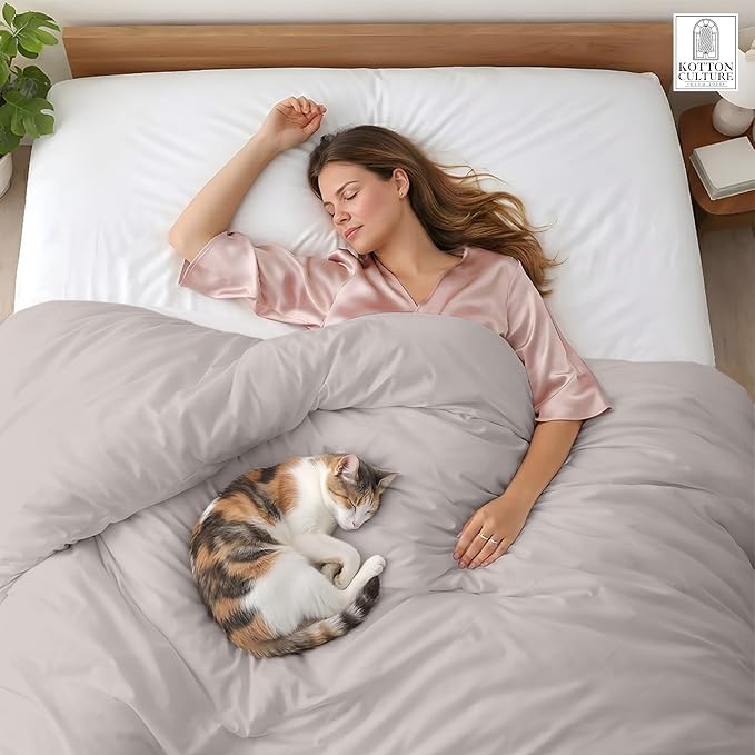 1 Pc Duvet Cover King Size-100% Egyptian Cotton 600 Thread Count Ultra Soft Premium Durable Comforter Cover Zipper Closure & Corner Ties - (Light Grey, 104" X 94")