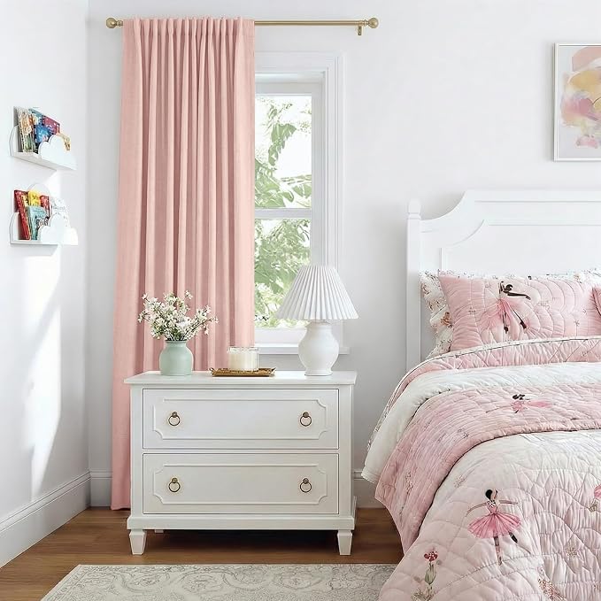 INOVADAY Linen Textured 100% Blackout Sliding Door Curtains 102x90 | Blush Pink, 1 Panel, Extra Wide Sliding Glass Door Curtains for Patio, Blackout Curtains for Bedroom, Thermal Insulated
