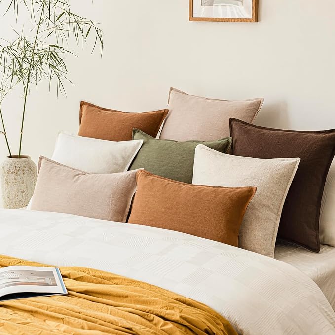 Foindtower Linen Solid Decorative Throw Pillow Covers 22x22 Inch Tan Beige | Pack of 2 Boho Farmhouse Morden Pillowcase,Accent Rustic Cushion Covers,Home Decor for Chair Couch Sofa Bedroom Living Room