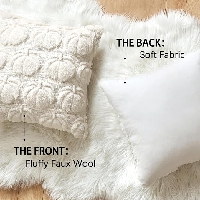MIULEE Fall Pillow Covers Pumpkin Fall Decor 20x20 Beige | Set of 2 Fall Decorations for Home, Plush Faux Fur Farmhouse Accent Pillowcases, Porch Sofa Couch Cushion Bed Livingroom