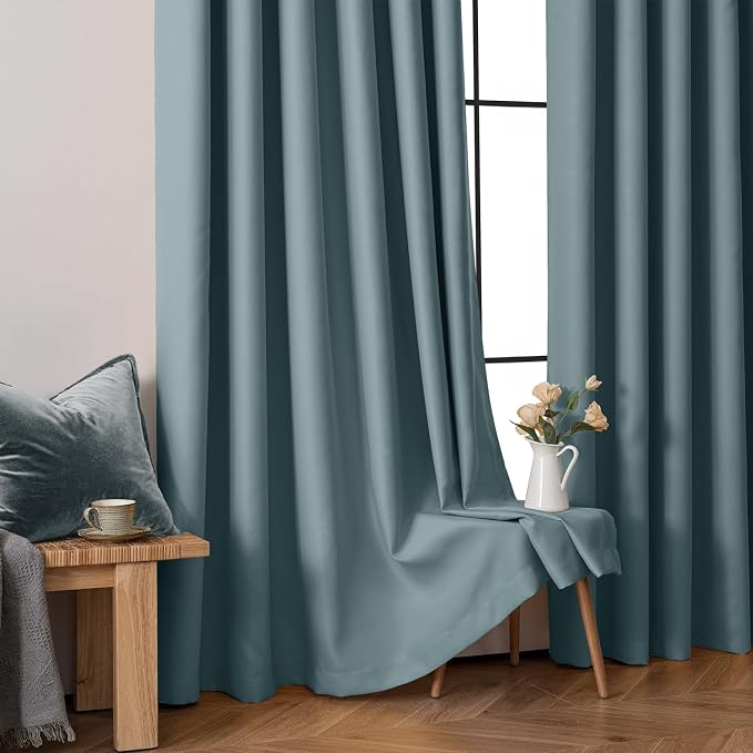 MIULEE Greyish Blue Blackout Bedroom Curtains Drapes 84 Inch Long 52"x84" | Grommet Top, Room Darkening Window Drapes, Privacy Protection, Thermal Insulated, Heat Blocking, Light Blocking