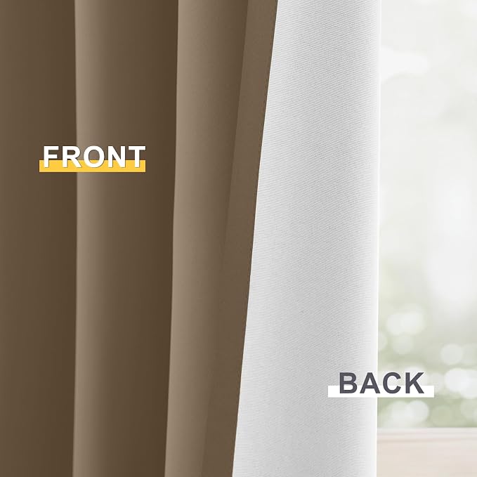 Yakamok Khaki Blackout Curtains 63 Inches Long for Bedroom 50" Wide 2 Panel | Blackout Curtain Panels for Bedroom, 2 Thick Layers Grommet Top Thermal Insulated Drapes with White Back for Living Room