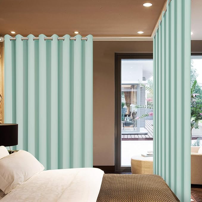 Yakamok Aqua Room Darkening Curtains 84 inch Sliding Door Drapes | 1 Extra-wide Panel,W100xL84,Soft Triple-weave,Grommet,Blackout Thermal Insulated Drapes,Privacy,Light Reduction,Patio doors