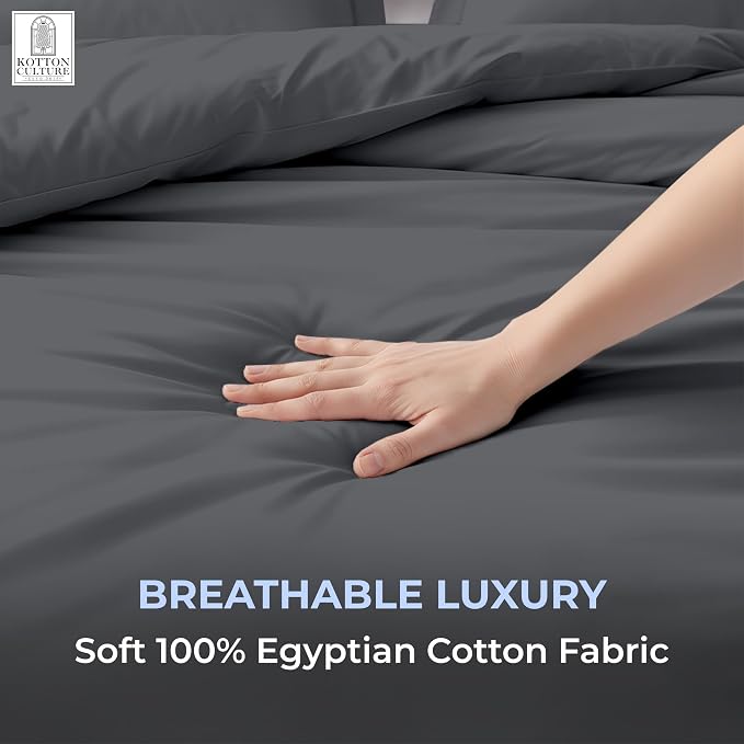 3 Pc Duvet Cover Queen Size/Full Size Set-100% Egyptian Cotton 600 Thread Count Ultra Soft Premium Durable Comforter Cover Zipper Closure & Corner Ties- (Dark Grey, 90" X 90")