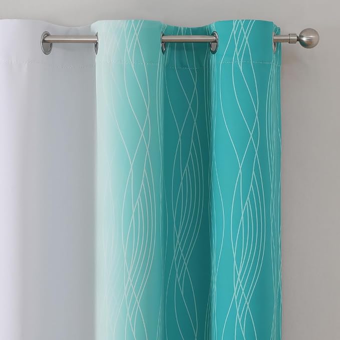 Teal and Grayish White Ombre Blackout Curtains for Living Room 84 Inch Long | Estelar Textiler Room Darkening Curtains for Bedroom,Thermal Insulated,Light Blocking Grommet Window Drapes,42Wx84L,2 Panels
