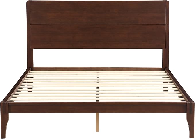 Merax Full Size Bamboo Platform Bed Frame with Tall Headboard, Espresso | Mid-Century Modern Solid Bedframe Full-Size, Wood Slat Support, No Box Spring Needed, Easy Assembly, Noise Free