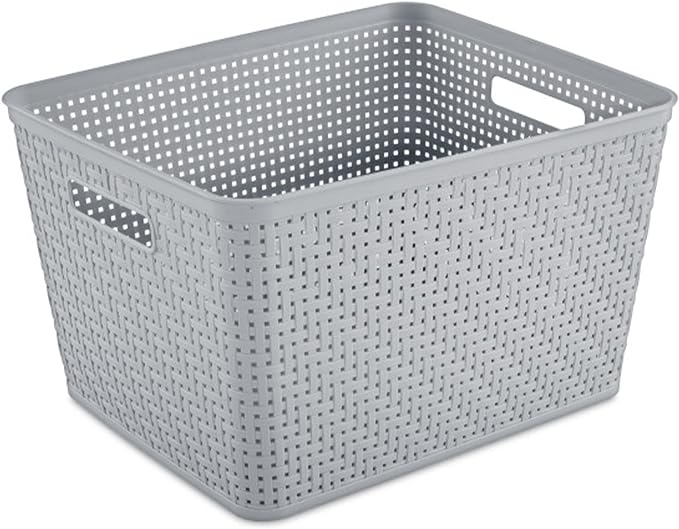 Sterilite 24 Pack Plastic Storage Bin Organization Containers, Tall Baskets, Cement