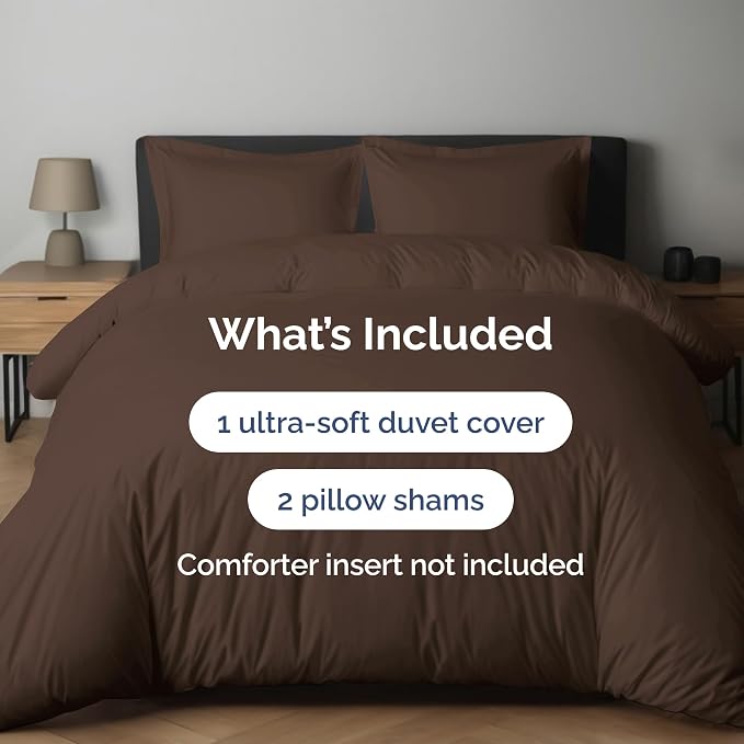 Duvet Cover King Size - Extra Soft 3 Piece with Zipper Closure - Brown | Extra Soft, Breathable, King Duvet Cover 104" x 90" with 2 Pillow Shams, Zipper Closures & Ties, Women, Men, Kids & Teens