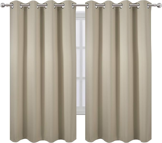 Beige Blackout Curtains 66 x 63 Inch Length/Set of 2 Curtain Panels/Thermal Insulated Room Darkening Blackout Curtains for Bedroom