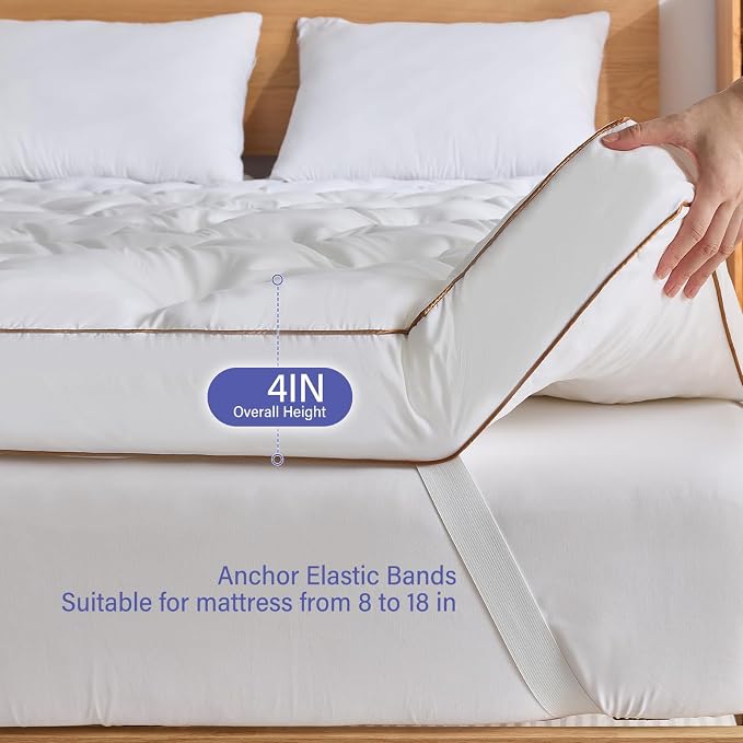 WhatsBedding 4 Inch Memory Foam Mattress Topper Queen for Back Pain Relief, Filled with Breathable Gel Memory Foam, Supportive Pillow Top Mattress Topper