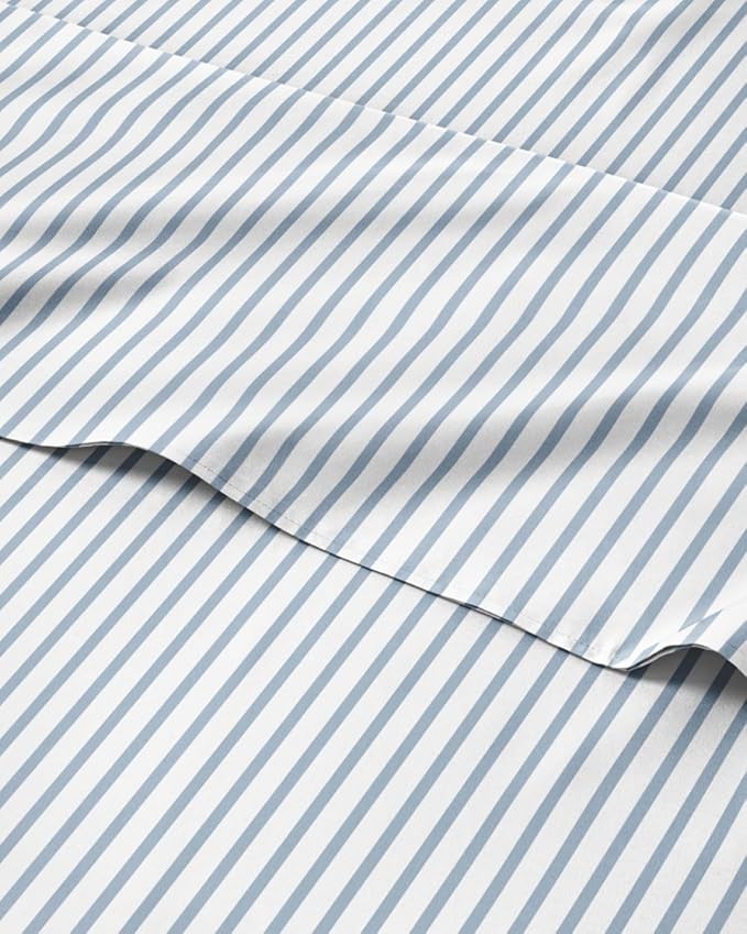 Twin 3 Piece Striped Sheet Set - Soft, Breathable & Cooling - Ocean Stripe | 1 Flat, 1 Fitted & 1 Pillowcase w/ Deep Pockets, Luxury Striped Bedding, Soft, Breathable & Cooling, Wrinkle & Fade Free