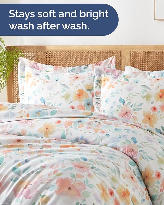Duvet Cover Queen Size - Floral Duvet Cover - 3 Piece - Blush Rose | Soft Floral Duvet Cover 90 x 90 with 2 Pillow Shams, Zipper Closures & Ties, Floral Bedding for Women, Men, Kids & Teens