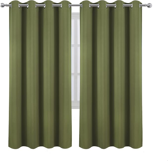 Olive Green Thermal Blackout Curtains/52 x 72 Inch/Set of 2 Panels Room Darkening Curtains for Bedroom