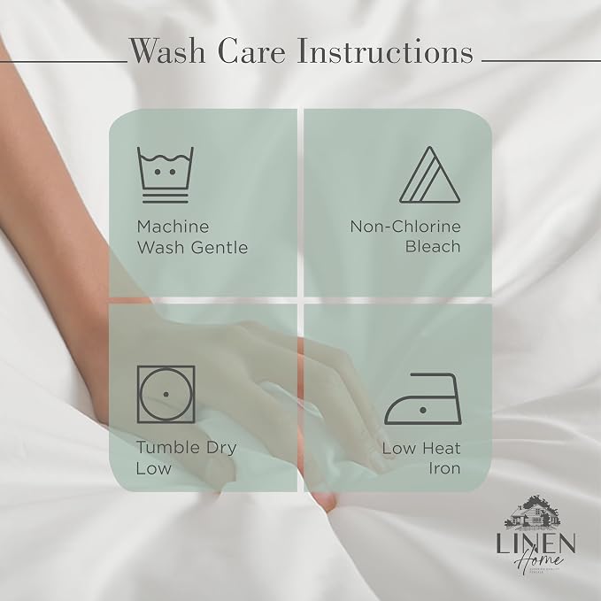 Linen Home 100% Cotton Percale Sheets Full Size, Frosty Green, Deep Pocket, 4 Pieces Set- 1 Flat, 1 Fitted and 2 Pillowcases, Crisp Cool and Long Staple Strong Bed Linen