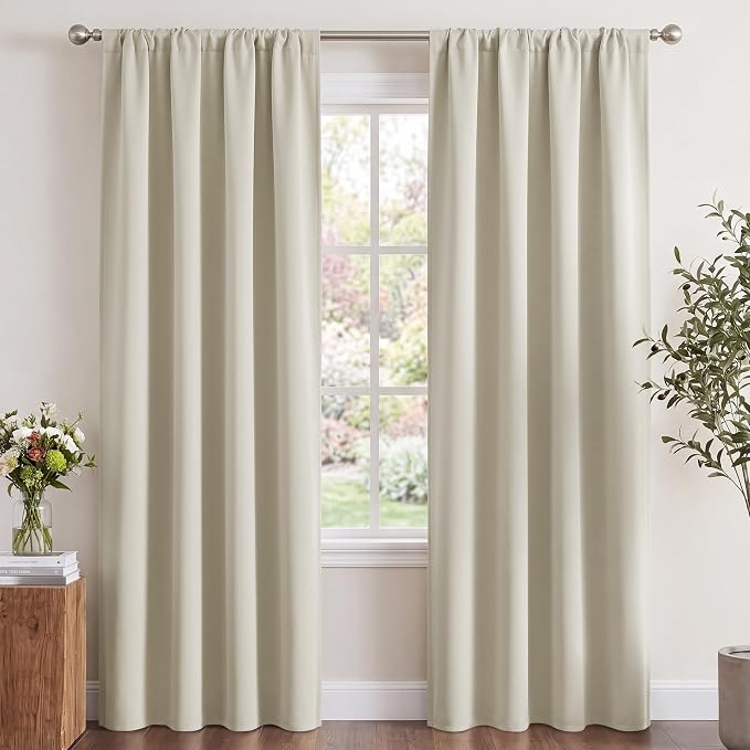 NICETOWN Window Treatment Thermal Insulated Rod Pocket Room Darkening Curtains/Drapes for Living Room (Bone White, 2 Panels, W42 x L84 inches)