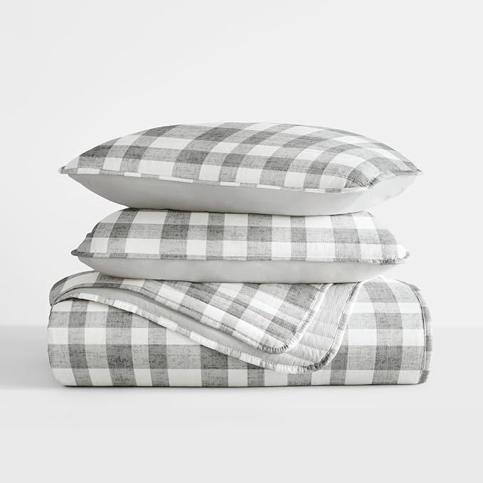 Merit Linens 3 Piece Quilt Set - Super Soft - Lightweight - All Season Quilted Coverlet - Floral Patterns - King/Cal-King Gray