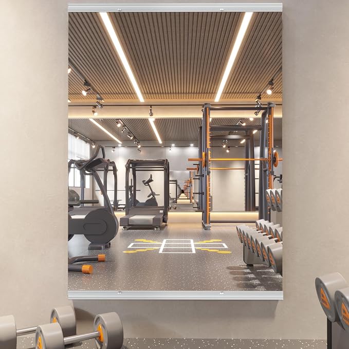 pertetey 63 x 28 in Home Gym Mirror, Frameless, 1-Pack | Tempered Glass, Full Body View, Wall Mounted for Yoga, Exercise, Dance Studio