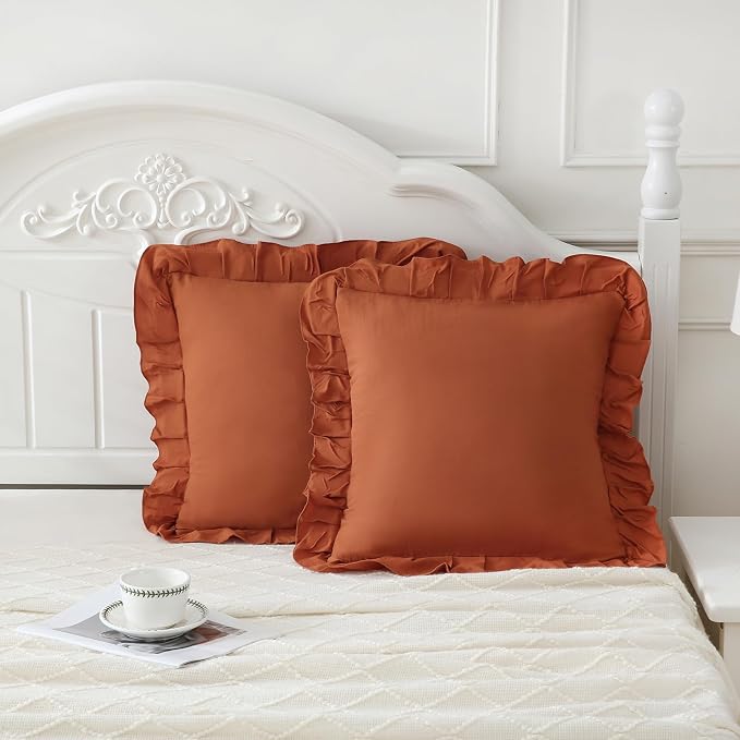 Merryword Burnt Orange Pillowcases 18x18 Caramel Throw Pillow Covers Pack of 2 Ruffle Pillowcase Cushion for Couch Sofa Bedroom