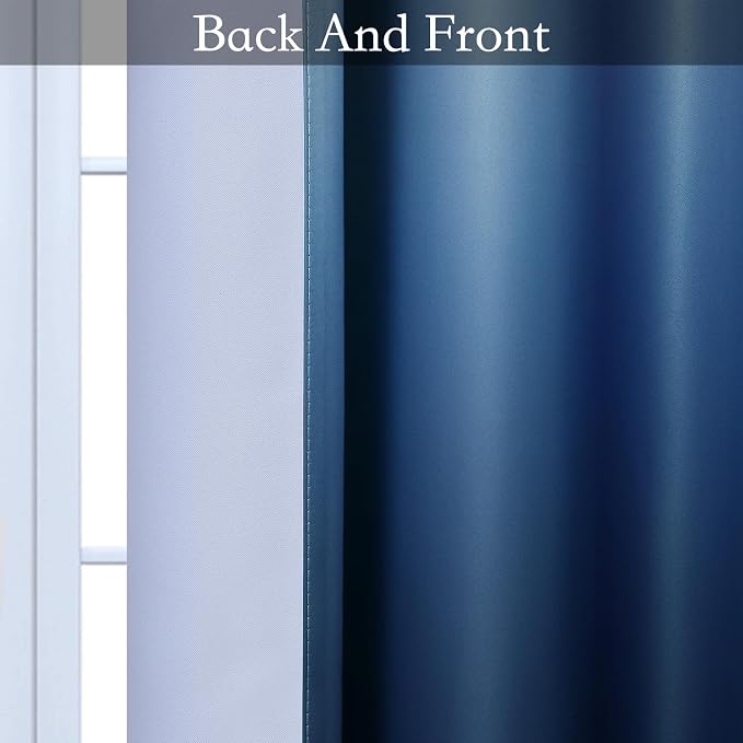 SimpleHome Ombre Gradient Blue White to Gray Curtains for Bedroom, 52Wx63L | Room Darkening Curtains,Light Blocking Thermal Insulated Grommet Window Curtains for Living Room,2 Panels,63 Inches Length