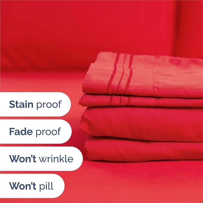 King Size 4 Piece Sheet Set - Comfy Breathable & Cooling Bed Sheets - Red | Hotel Luxury Bed Sheets for Women & Men, Deep Pockets, Easy-Fit, Extra Soft and Wrinkle Free Sheets, Oeko-Tex Bed Sheet Set