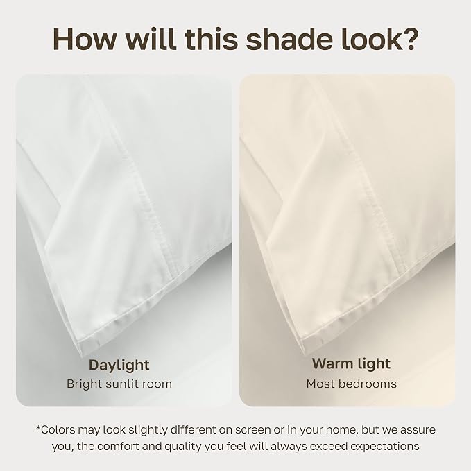 California Design Den Certified 100% Egyptian Cotton King Sheets, Ivory | Backed by Good Housekeeping Seal, Light & Airy Soft Sateen, 16" Deep Pocket, All-Around Elastic, Durable, Easy Care 4pc Set