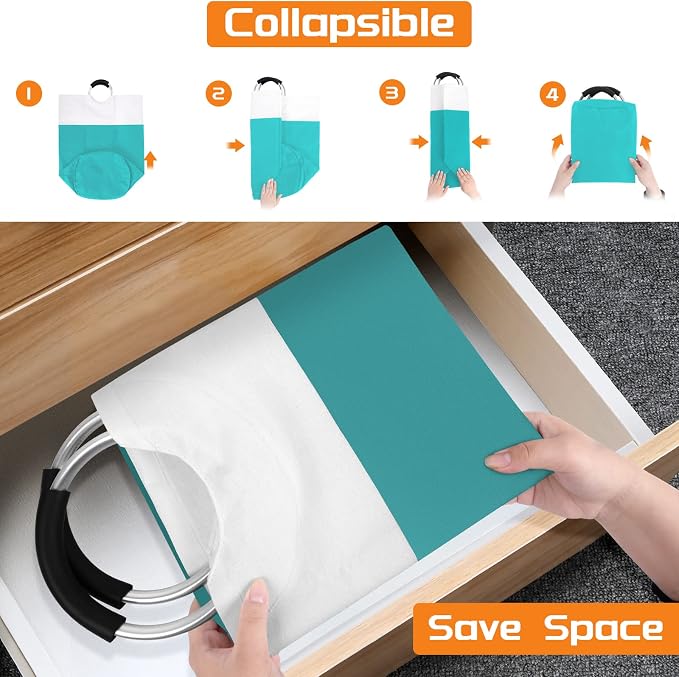 BlissTotes 75L Laundry Basket, Freestanding Collapsible Hamper, Green | Collapsible Dirty Clothes Hamper, Foldable Laundry Bag for Dorm, Waterproof Fabric, Padded Aluminum Handles