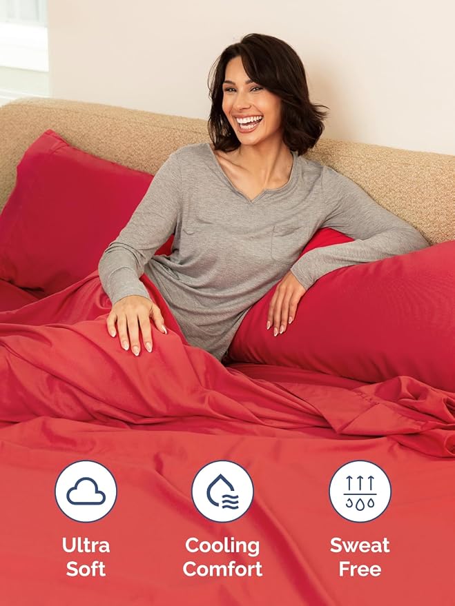 Extra Deep King Sheet Set - 4 Piece Breathable & Cooling Bed Sheets - Red | Easily Fits 18 to 24 inch Mattress - Ultra Soft, Wrinkle & Fade Free with Extra Deep Pockets - Comfy Hotel Luxury Bedding