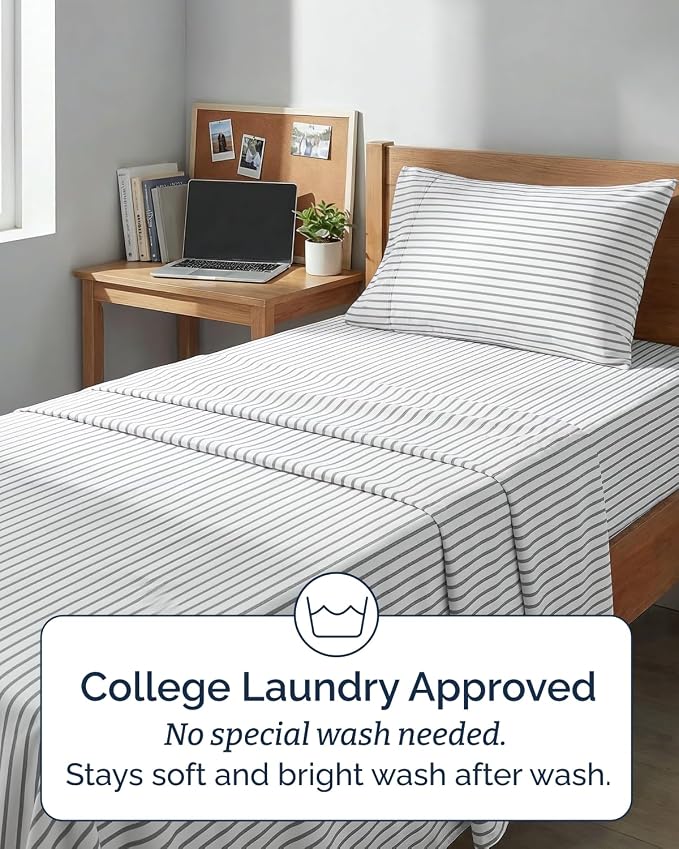 Twin XL Size 3 Piece Sheet Set - Breathable & Cooling Sheets - Grey Stripes | Hotel Luxury Bed Sheets for Women & Men, Deep Pockets, Easy-Fit, Extra Soft & Wrinkle Free Sheets, Oeko-Tex Bed Sheet Set